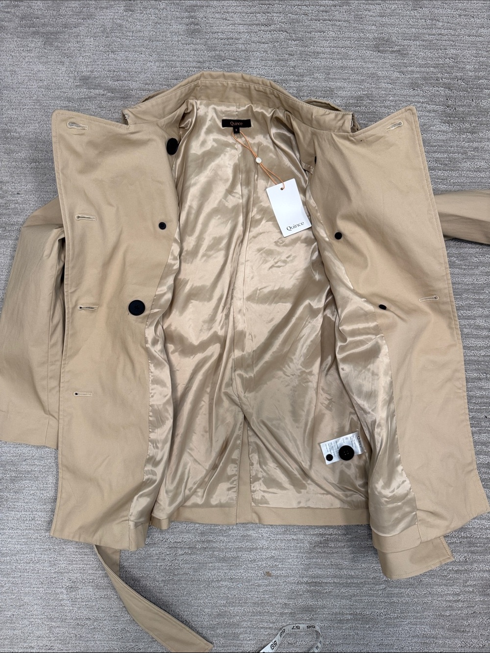 Quince NWT Comfort Stretch Short Trench Coat Light Khaki Size Small - Picture 12 of 12